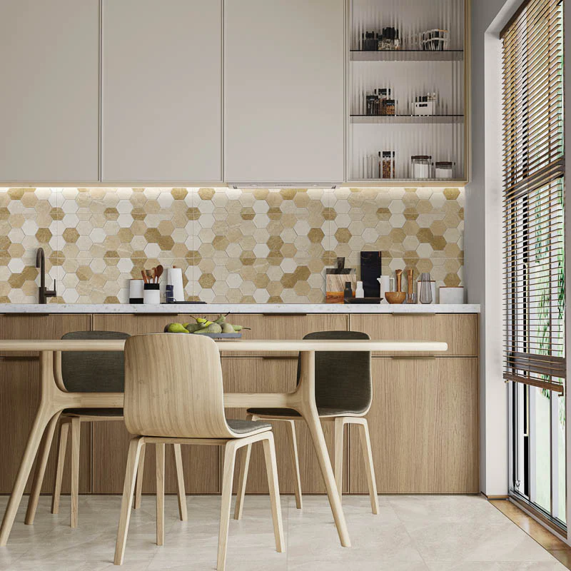 Alaska Esagone Sand - Rivestimento Con Decoro Esagonale Effetto Pietra 25x75
