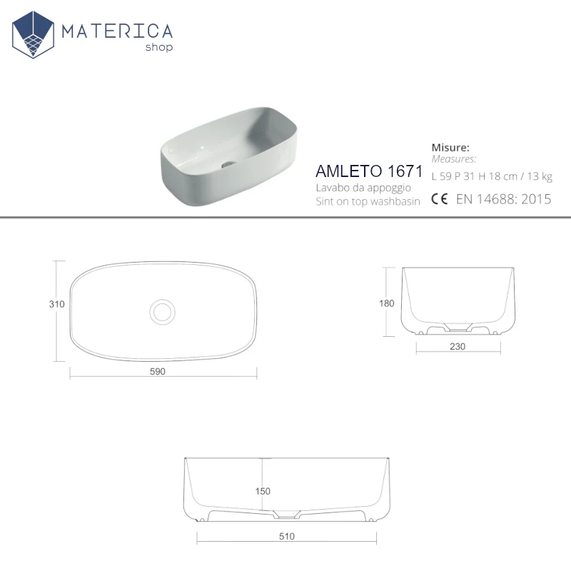 Amleto - Lavabo da appoggio di design 59x31 cm - Image 4