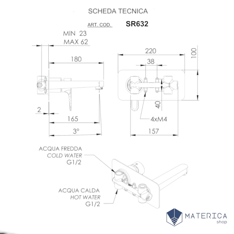 Apollo - Miscelatore Monocomando a incasso per lavabo su piastra rettangolare - Image 5