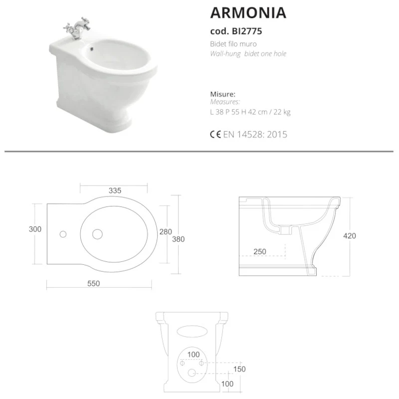 Armonia - Bidet a terra filomuro dal design classico - Image 3
