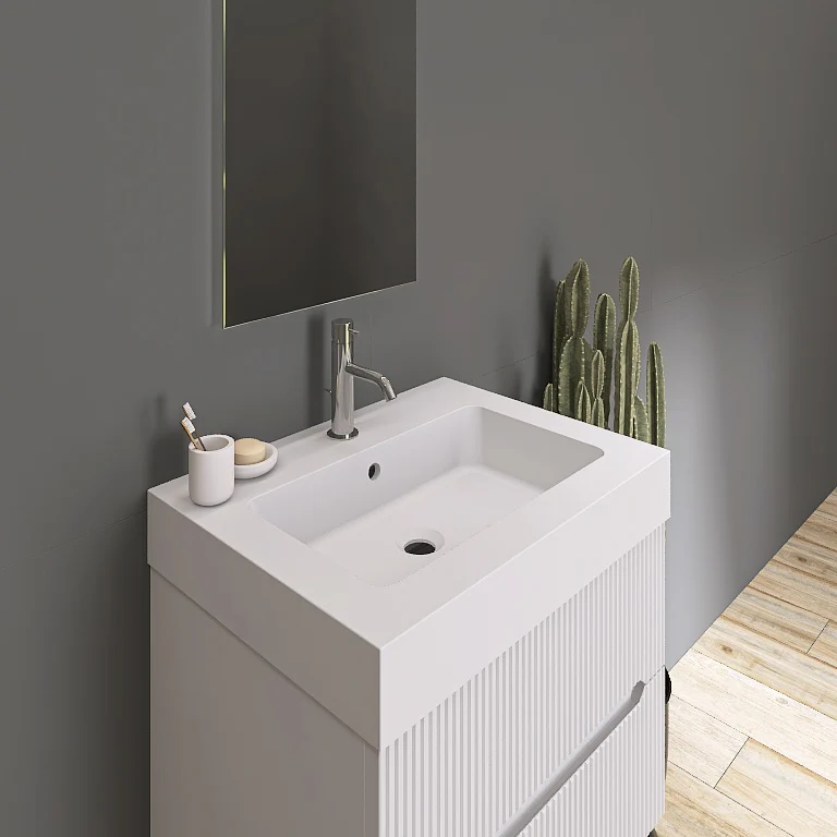 Atena 04 - Mobile da Bagno Sospeso con Consolle Lavabo in Mineralmarmo - Image 3