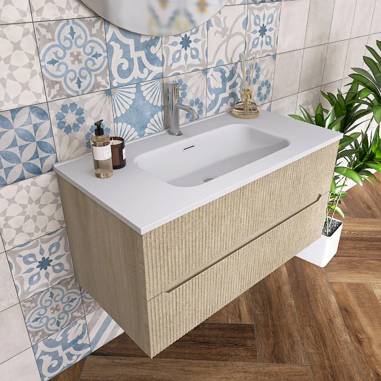 Atena 06 - Mobile da Bagno Sospeso con Lavabo in Mineralmarmo - Image 3