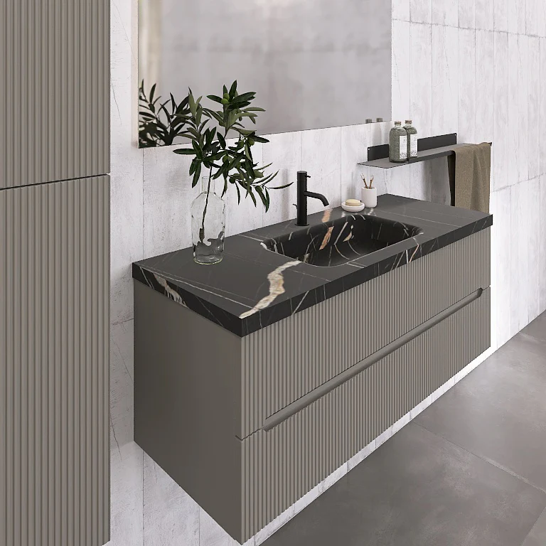 Atena 07 - Mobile da Bagno Sospeso con Top in tinta Nero Marquinia - Image 11