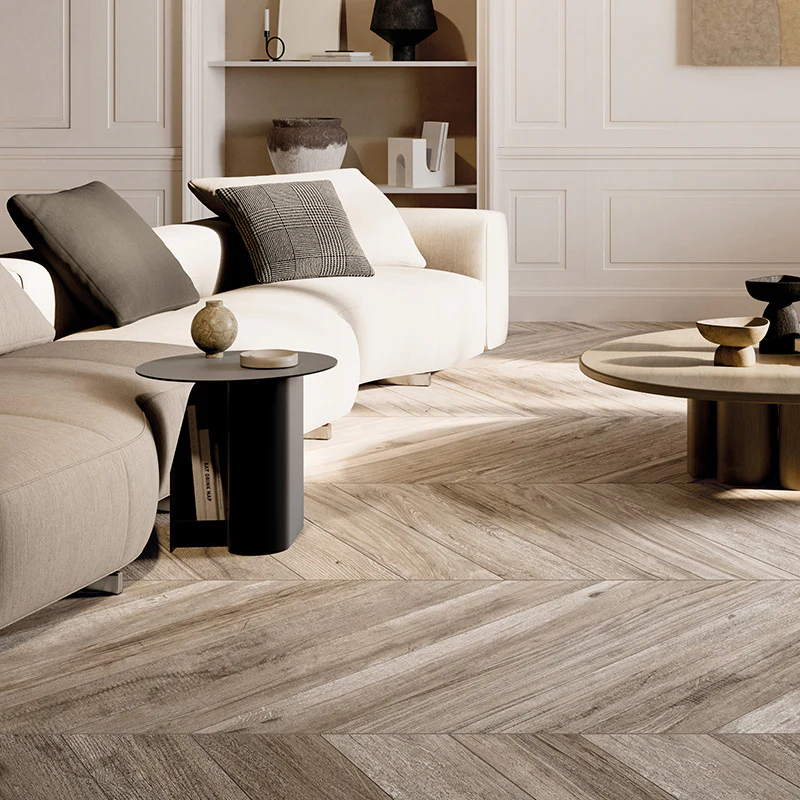 Chevron XL Soft Greige - Gres Effetto Legno Spina di Pesce 15x85