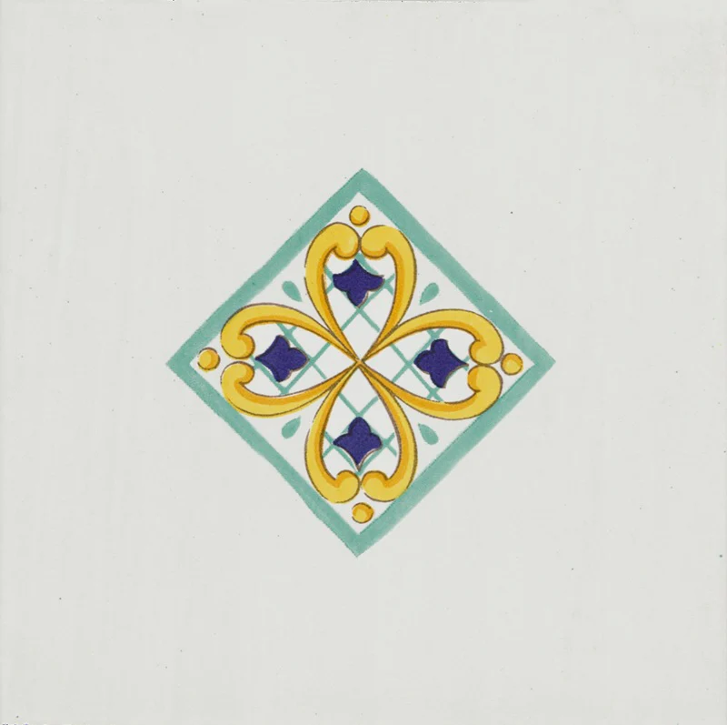 Cotto Mediterraneo Inserto Seiano Verde - Piastrella decorata in stile Vietrese 22x22