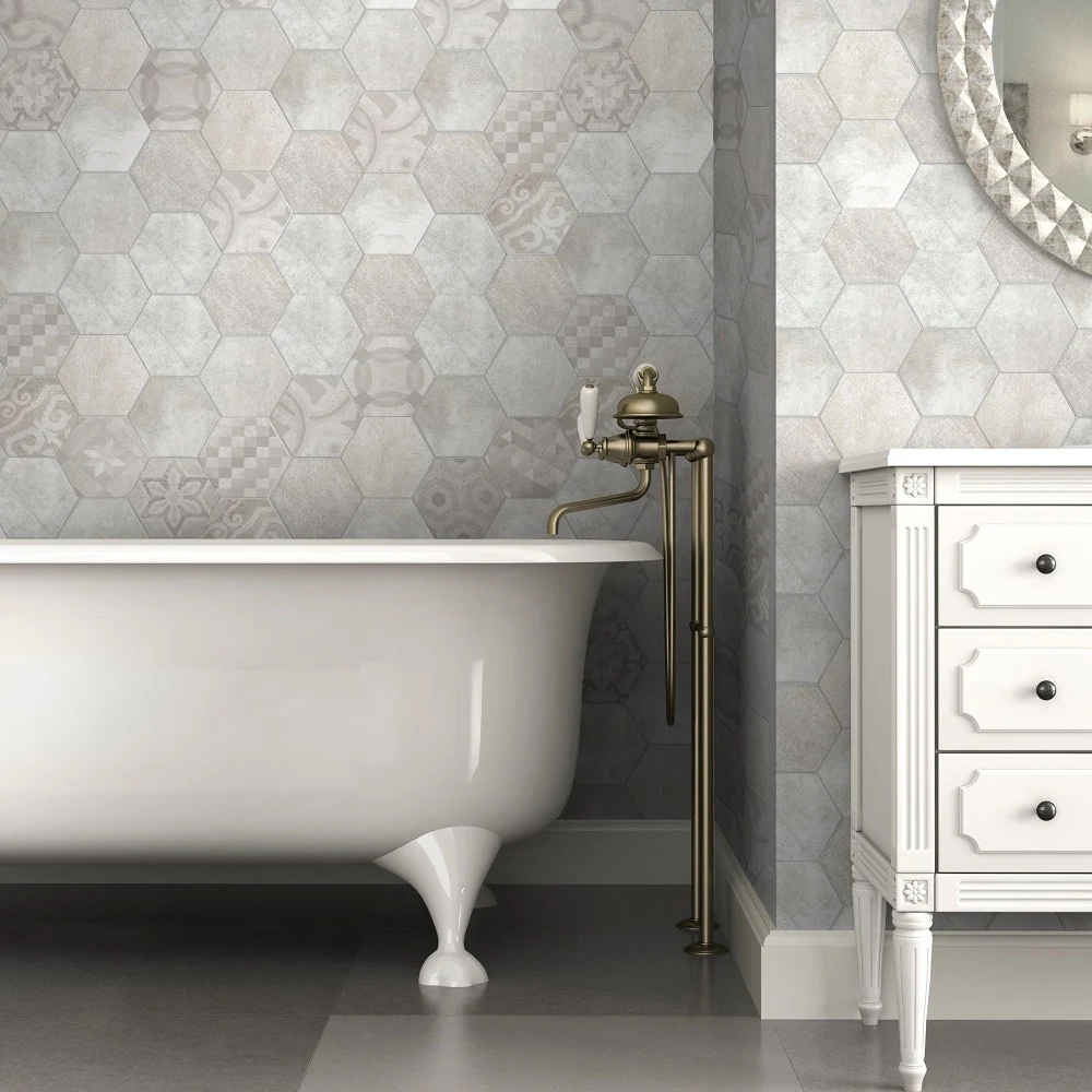 Esagone Cementi Decoro Misto 900 Ice- Gres Porcellanato Effetto Cemento Esagonale 15x17