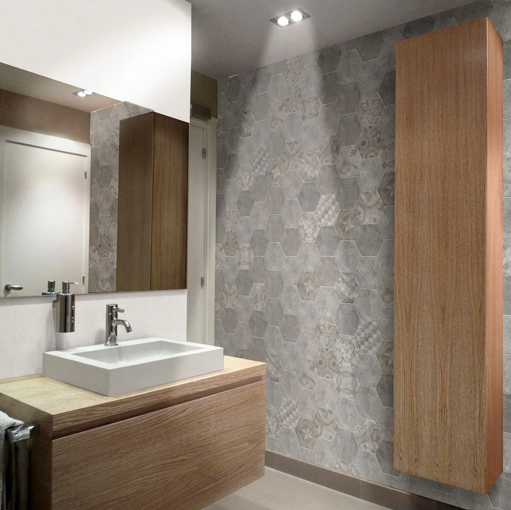 Esagone Cementi Decoro Misto 900 Silver- Gres Porcellanato Effetto Cemento Esagonale 15x17
