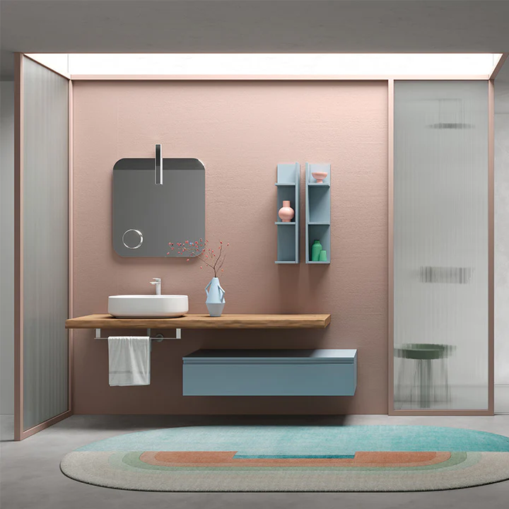 Gea 04 - Mobile da bagno sospeso con mensolone in legno massello