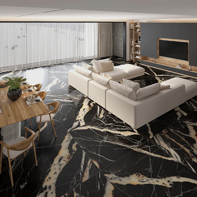 La Marmoteca Golden Carbon Lux - Gres Porcellanato Effetto Marmo Lucido 120x120