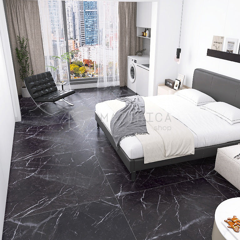 La Marmoteca Marquinia Black Lux - Gres Effetto Marmo Lucido 120x120