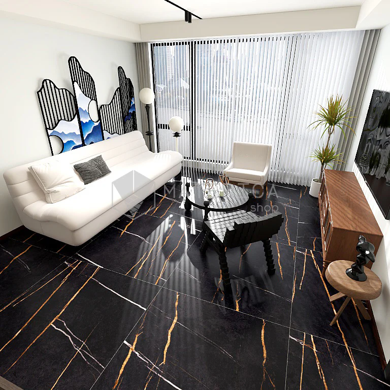 La Marmoteca Sahara Noir Lux - Gres Porcellanato Effetto Marmo Lucido 120x120