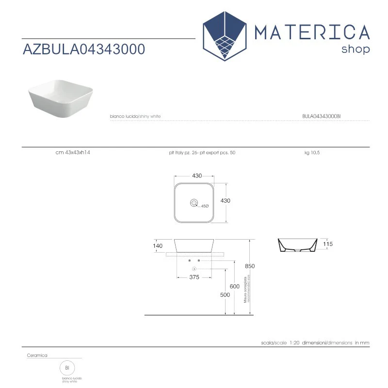 Linea - Lavabo da appoggio dal design nordico 43x43 cm - Image 2