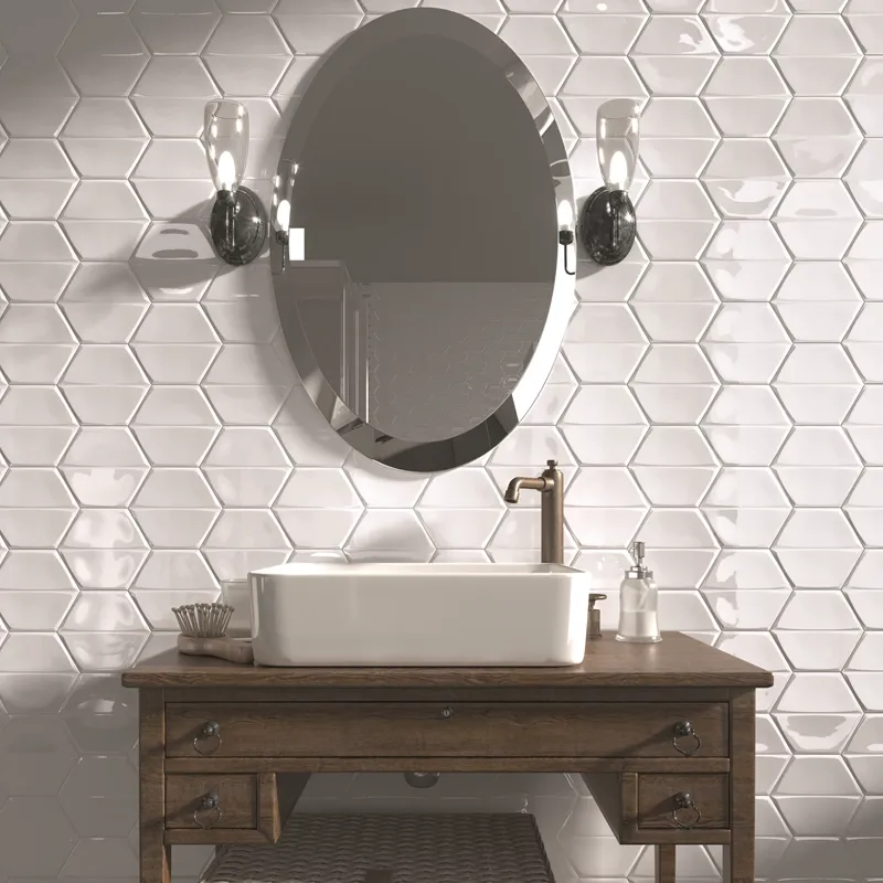 Magnolia Bright White – Rivestimento Ceramico Esagonale Lucido 15x18