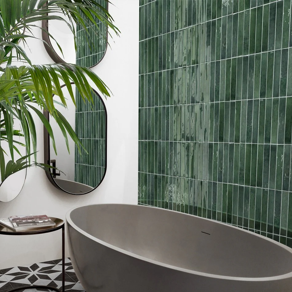 Memory Moss Green Glossy - Gres Porcellanato Effetto Mattoncino 6x25