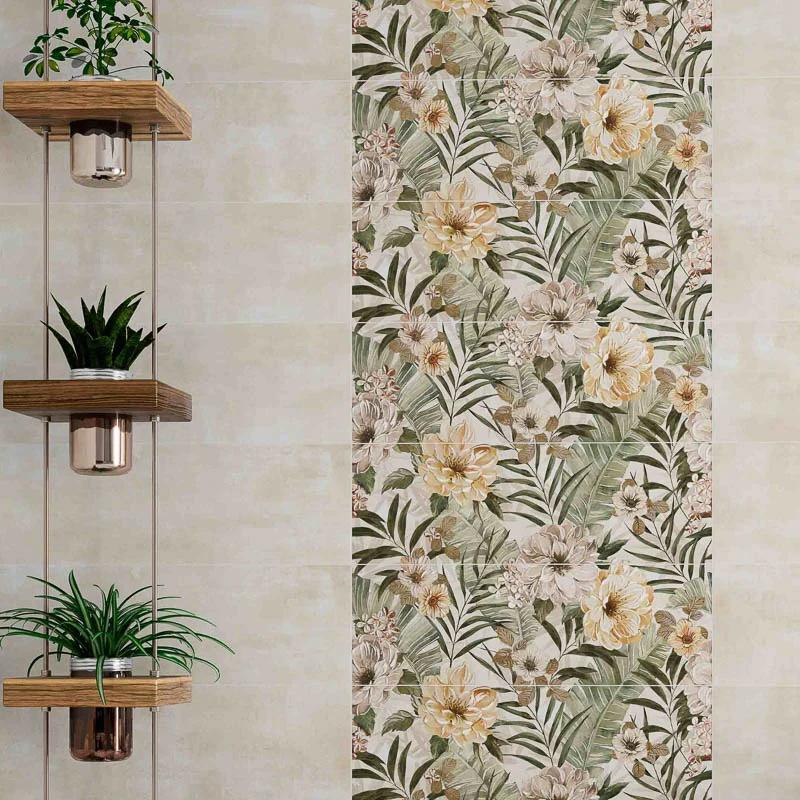 More Plus Bloom Ivory - Rivestimento Effetto Carta da Parati 25x75 Rettificato