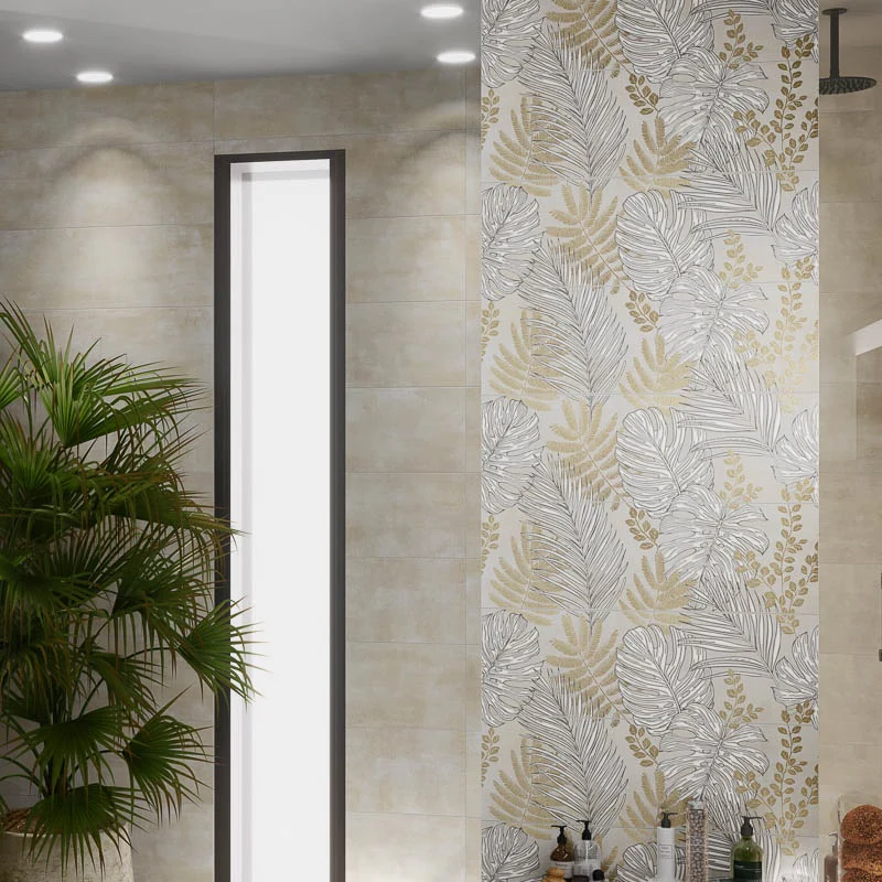 More Plus Frozen Leaves Ivory - Rivestimento Effetto Carta da Parati 25x75 Rettificato