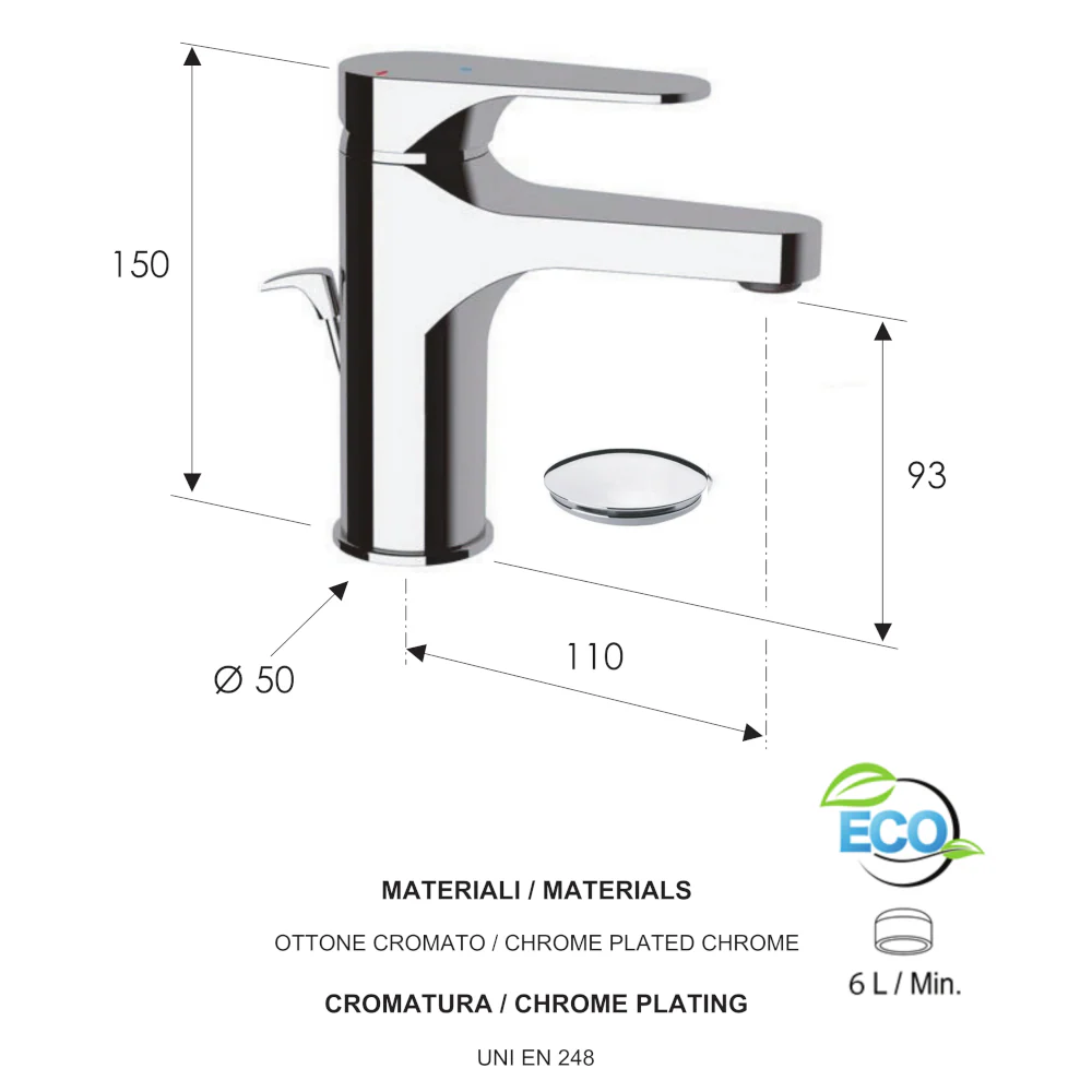 Omega Green - Miscelatore per lavabo con scarico a risparmio idrico - Image 3