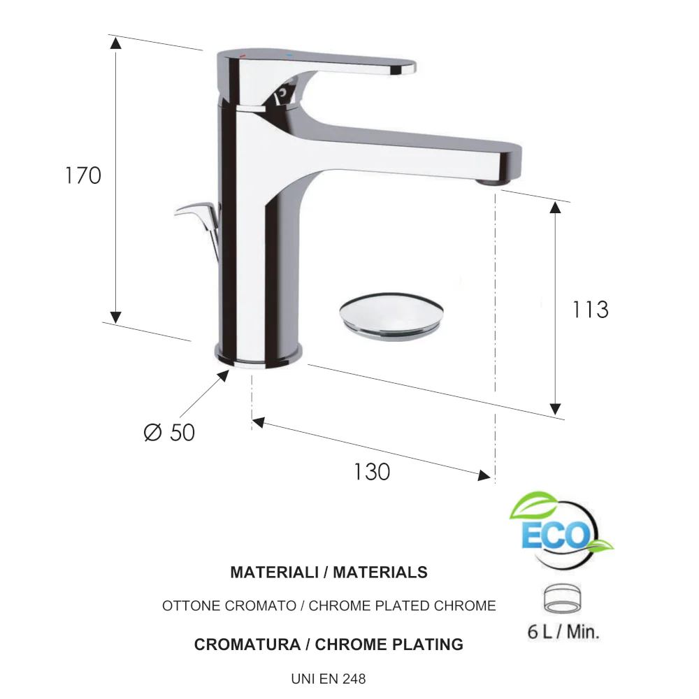 Omega Green - Miscelatore per lavabo medio con scarico a risparmio idrico - Image 4
