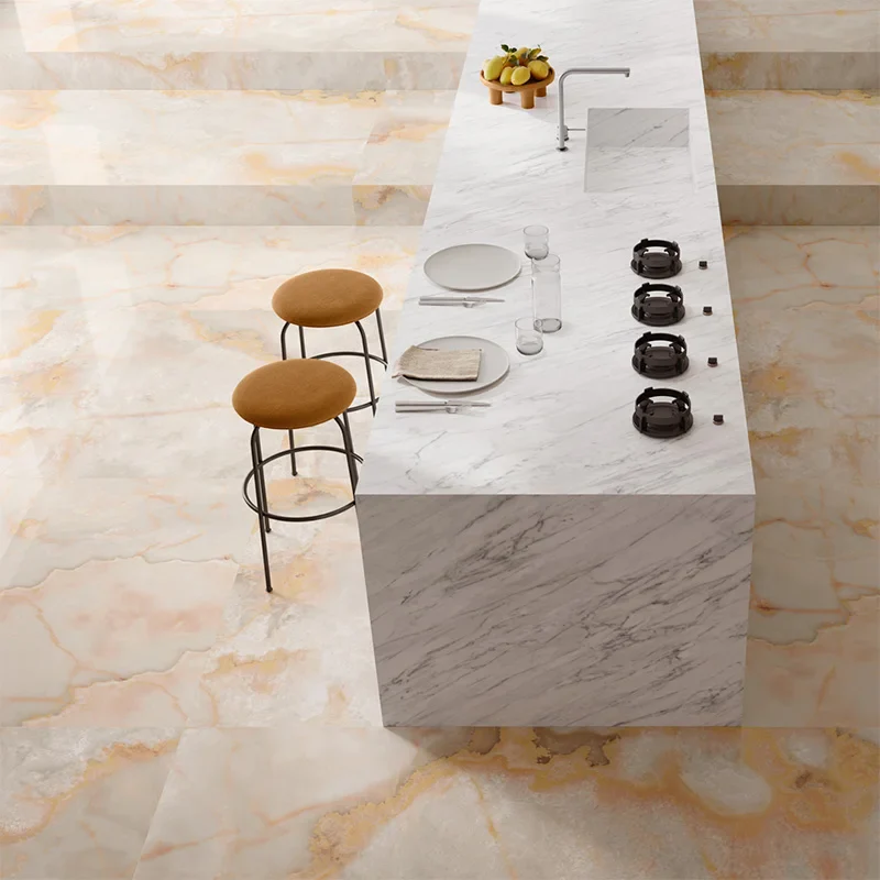 Onici Arancio Lux - Gres Effetto Onice Lucido 120x120 SP. 6 mm Rettificato