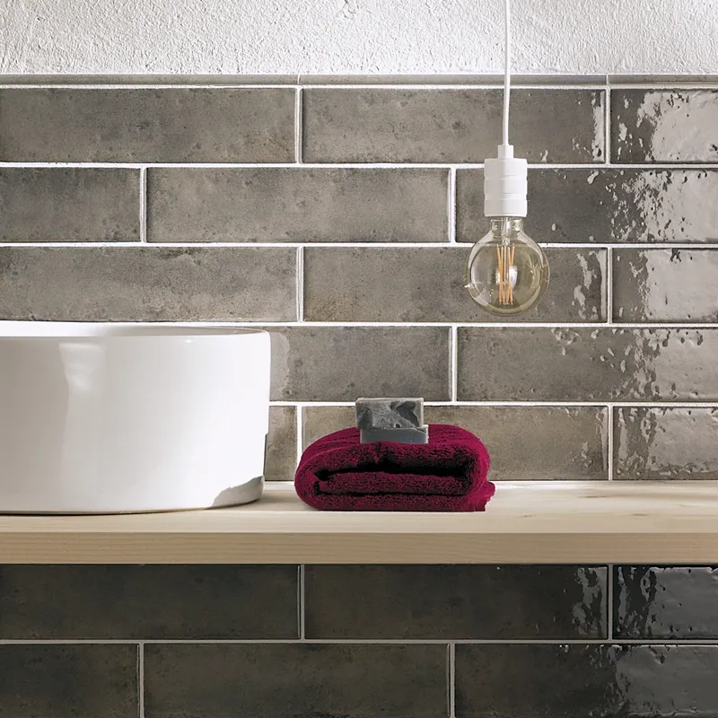 Oxida Brick Grey - Rivestimento In Gres Porcellanato Lucido Effetto Mattoncino 7,5x30