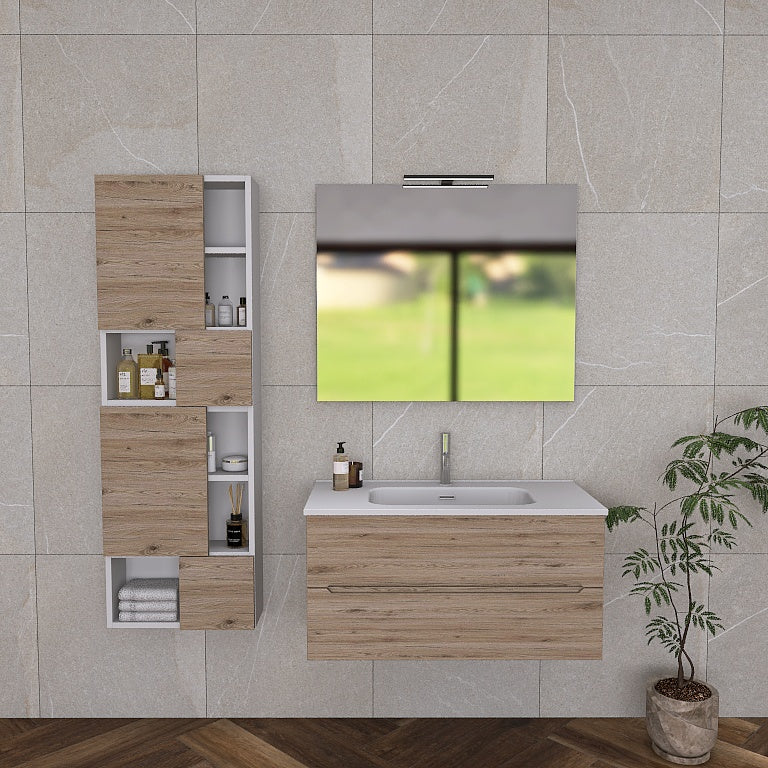 Pandora 04 - Mobile da Bagno Sospeso completo di doppio pensile a giorno