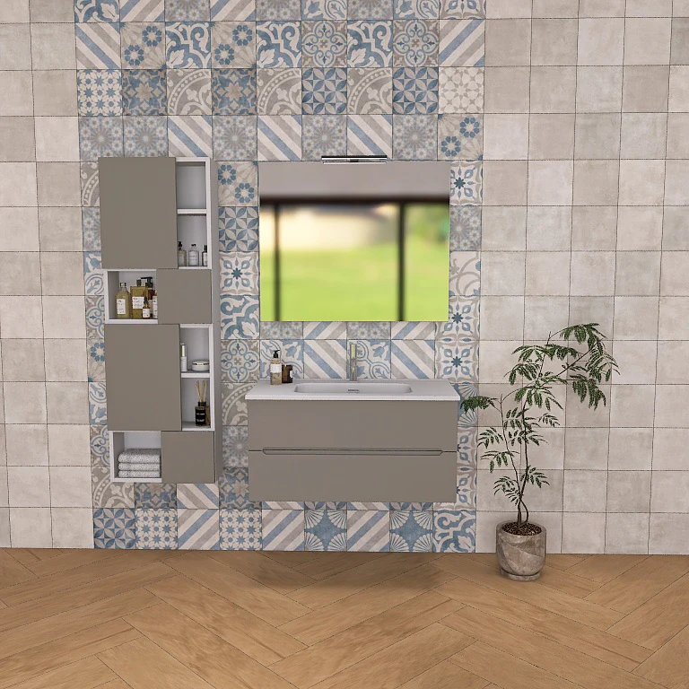 Pandora 04 - Mobile da Bagno Sospeso completo di doppio pensile a giorno - Image 14