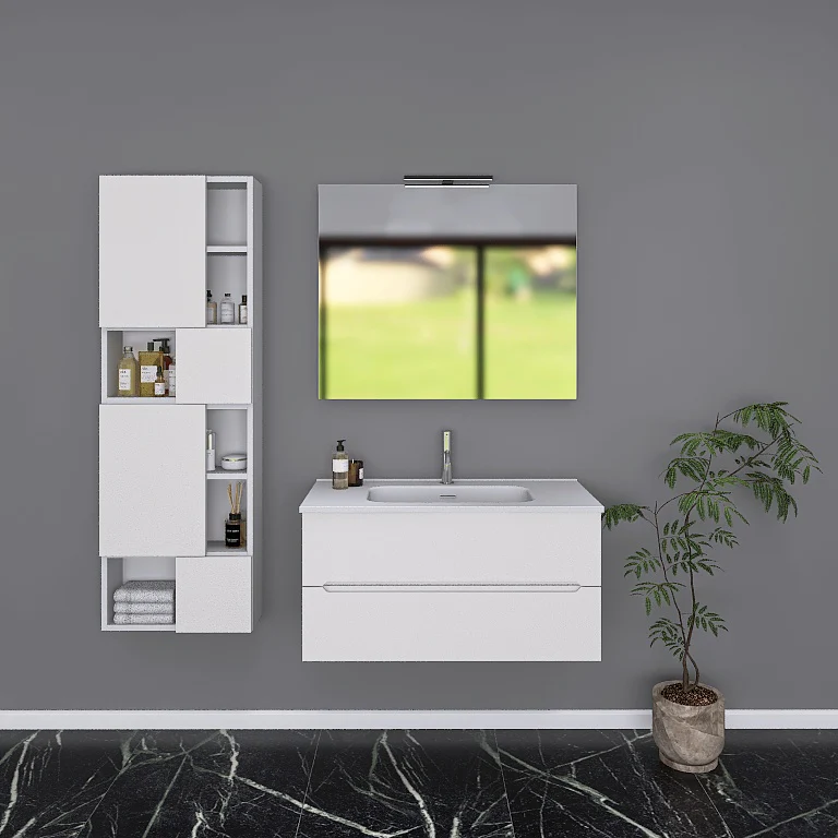Pandora 04 - Mobile da Bagno Sospeso completo di doppio pensile a giorno - Image 4
