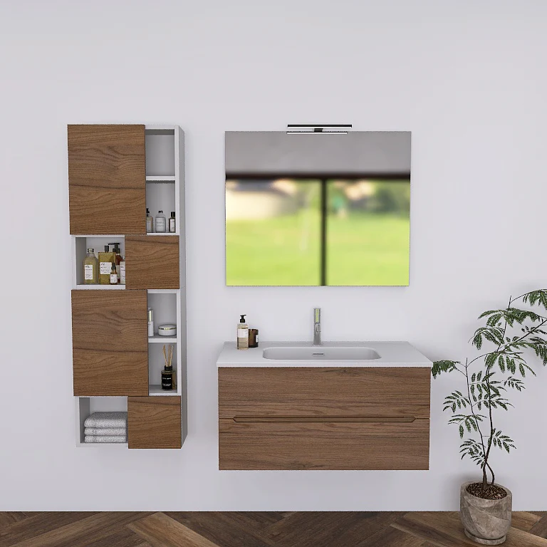 Pandora 04 - Mobile da Bagno Sospeso completo di doppio pensile a giorno - Image 7