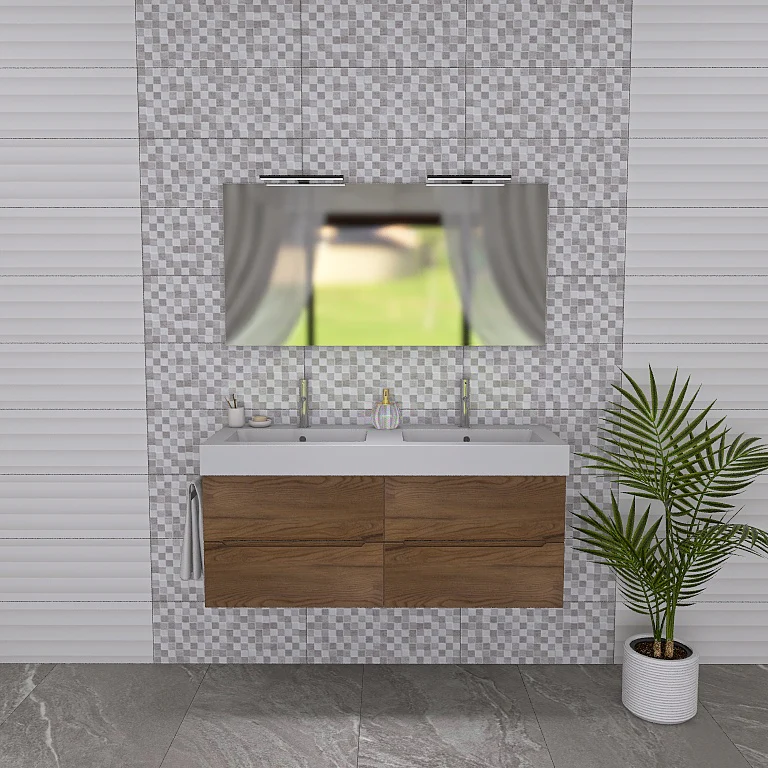 Pandora 05 - Mobile da Bagno Sospeso con Linee Squadrate e Doppio Lavabo - Image 11