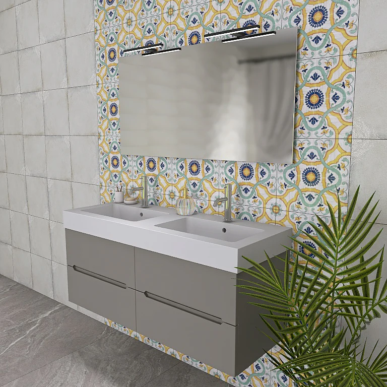 Pandora 05 - Mobile da Bagno Sospeso con Linee Squadrate e Doppio Lavabo - Image 15