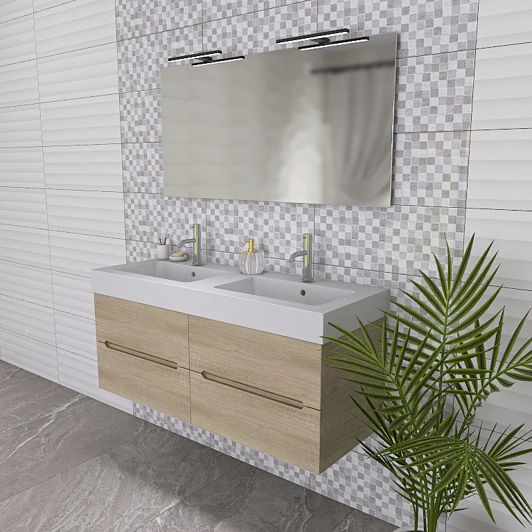 Pandora 05 - Mobile da Bagno Sospeso con Linee Squadrate e Doppio Lavabo - Image 2