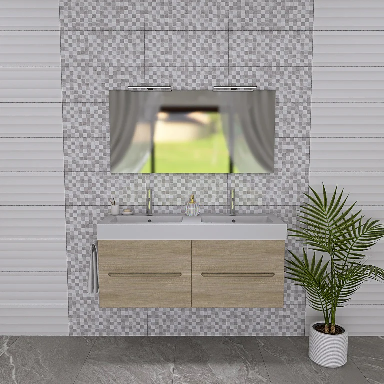 Pandora 05 - Mobile da Bagno Sospeso con Linee Squadrate e Doppio Lavabo - Image 3