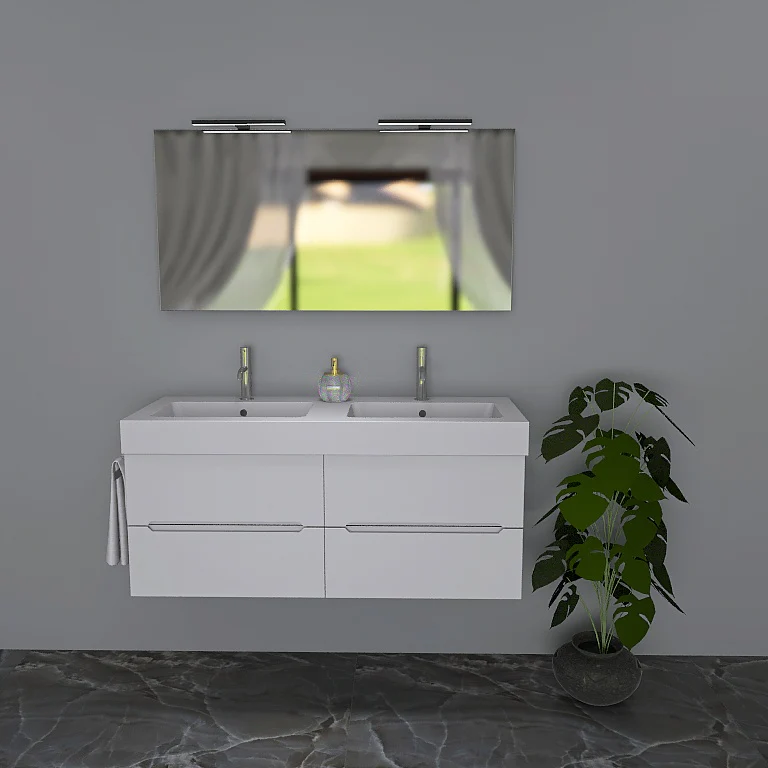 Pandora 05 - Mobile da Bagno Sospeso con Linee Squadrate e Doppio Lavabo - Image 4