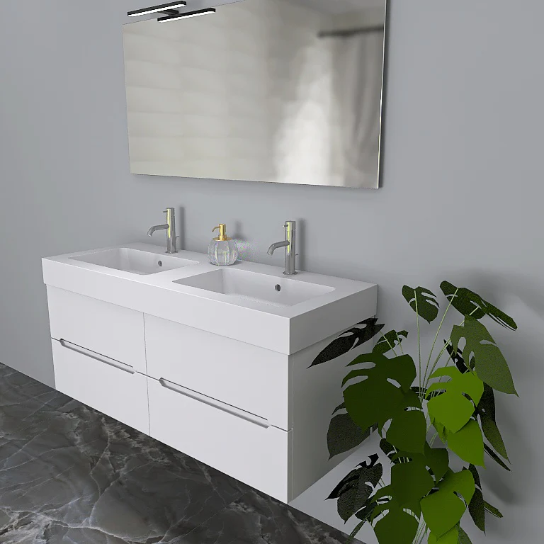 Pandora 05 - Mobile da Bagno Sospeso con Linee Squadrate e Doppio Lavabo - Image 5