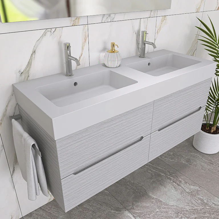 Pandora 05 - Mobile da Bagno Sospeso con Linee Squadrate e Doppio Lavabo - Image 6