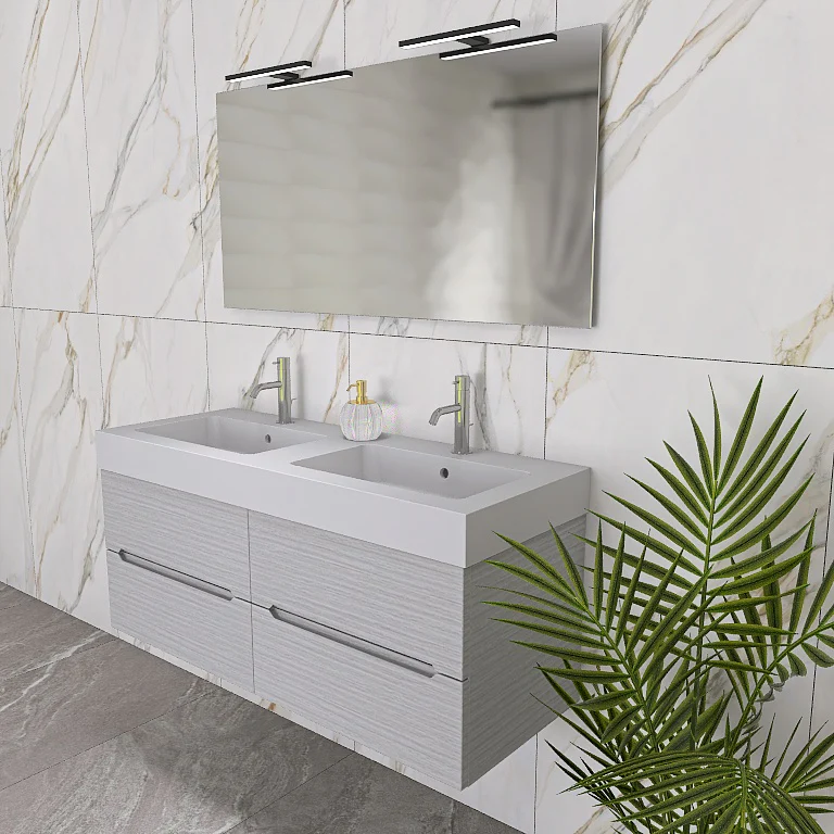 Pandora 05 - Mobile da Bagno Sospeso con Linee Squadrate e Doppio Lavabo - Image 8