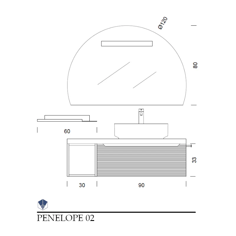 Penelope 02 - Mobile da Bagno Sospeso con Top Nero Marquinia e lavabo in appoggio - Image 13
