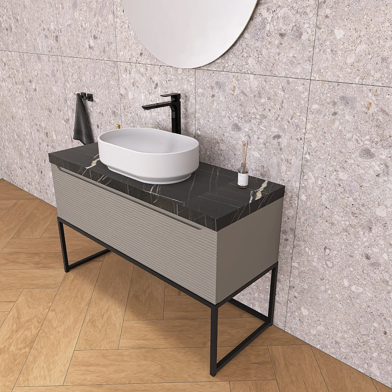 Penelope 06 - Mobile da Bagno a Terra con Top Effetto Marmo e Dettagli in Metallo - Image 12