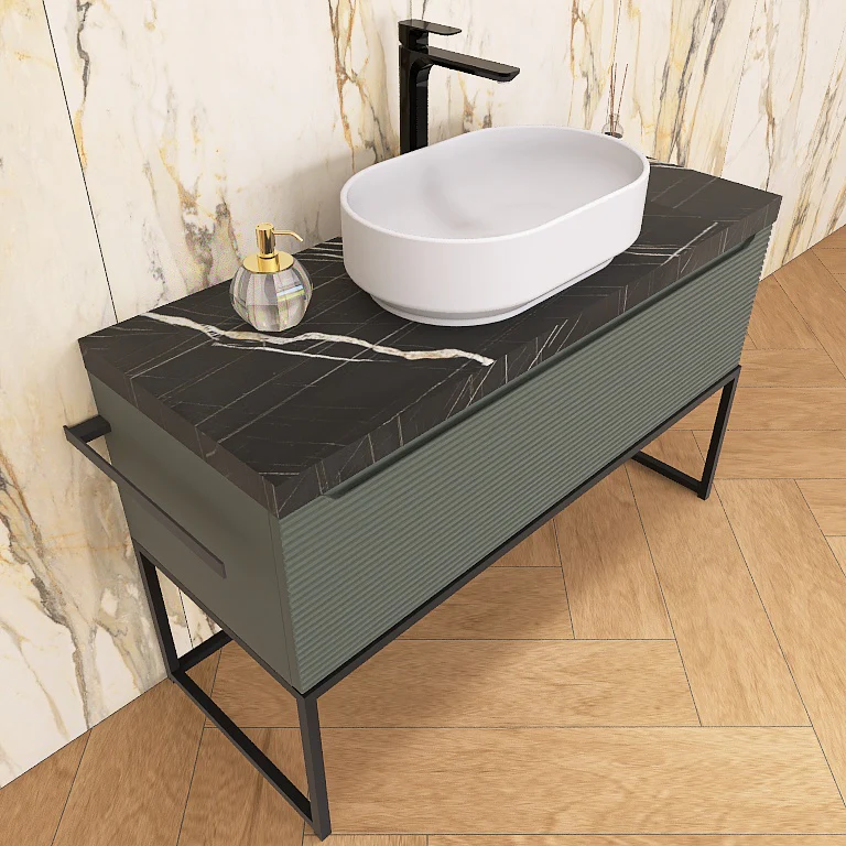 Penelope 06 - Mobile da Bagno a Terra con Top Effetto Marmo e Dettagli in Metallo - Image 13