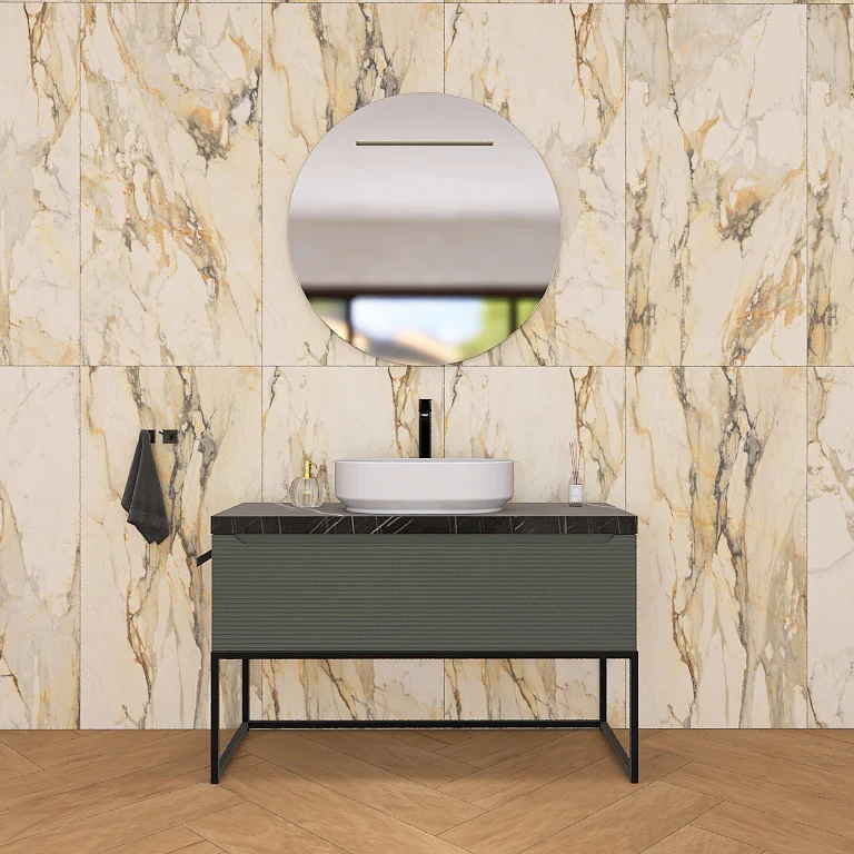 Penelope 06 - Mobile da Bagno a Terra con Top Effetto Marmo e Dettagli in Metallo - Image 14