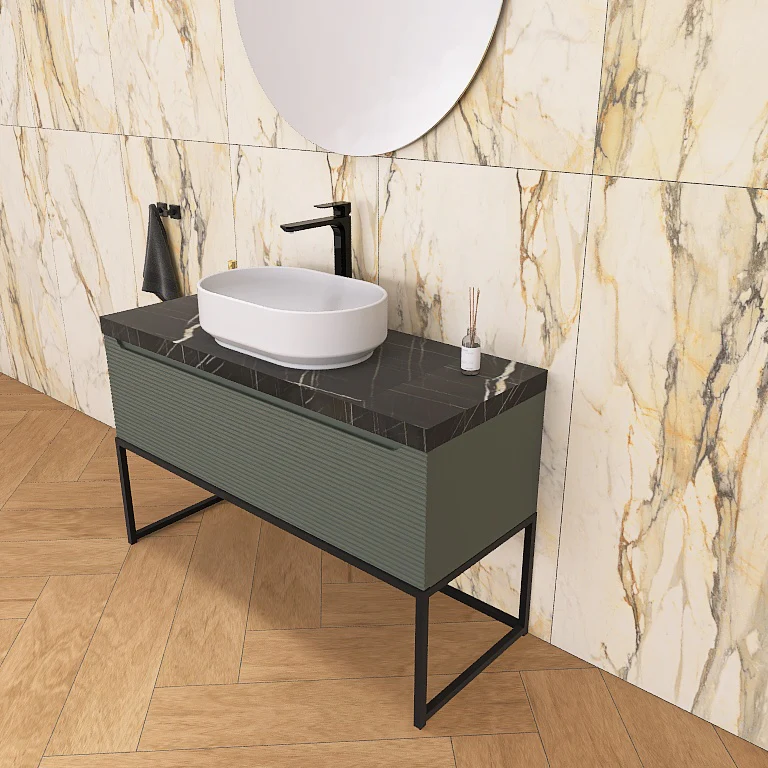 Penelope 06 - Mobile da Bagno a Terra con Top Effetto Marmo e Dettagli in Metallo - Image 15
