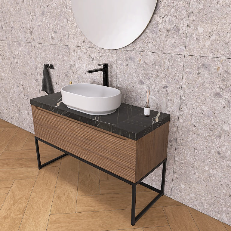 Penelope 06 - Mobile da Bagno a Terra con Top Effetto Marmo e Dettagli in Metallo - Image 3