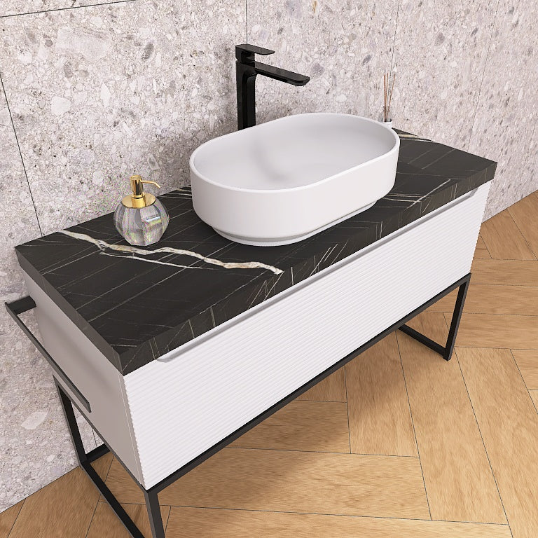 Penelope 06 - Mobile da Bagno a Terra con Top Effetto Marmo e Dettagli in Metallo - Image 4