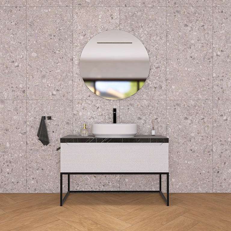 Penelope 06 - Mobile da Bagno a Terra con Top Effetto Marmo e Dettagli in Metallo - Image 6