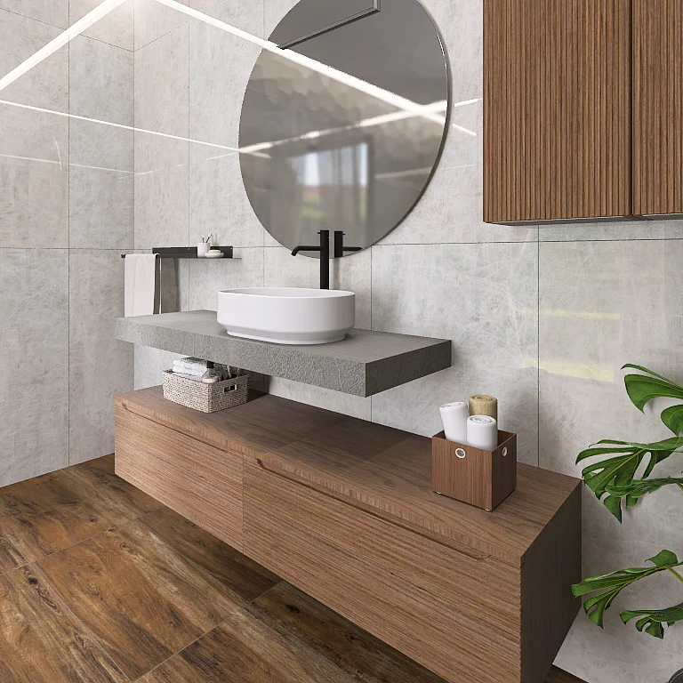 Penelope 01 - Mobile da Bagno Sospeso con Mensolone Effetto Resina