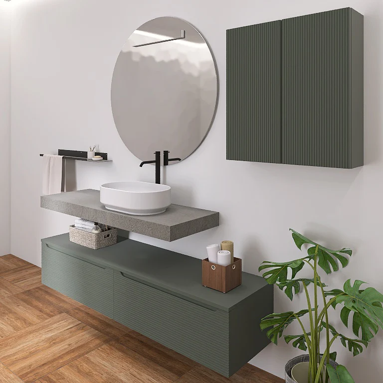 Penelope 01 - Mobile da Bagno Sospeso con Mensolone Effetto Resina - Image 9