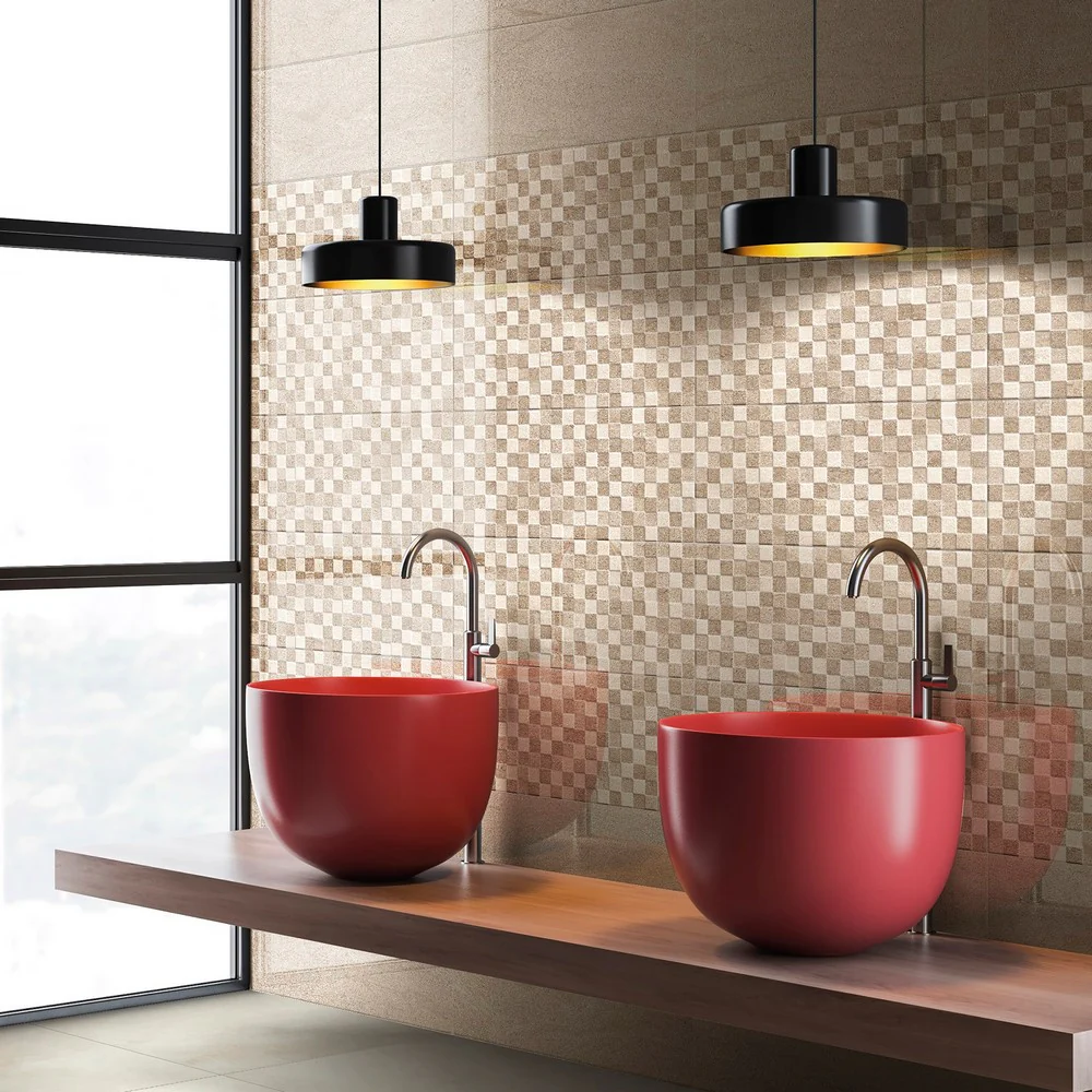 Trani Mosaico Beige Almond - Rivestimento Bagno Effetto Travertino 25x60