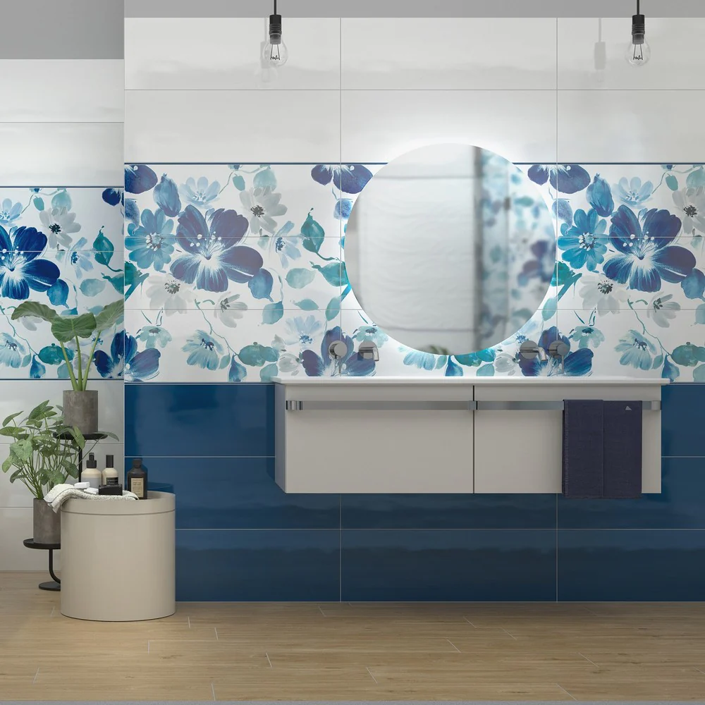 Fiji Blu Notte - Rivestimento Bagno Blu Scuro 25x75 Pasta Bianca Rettificata