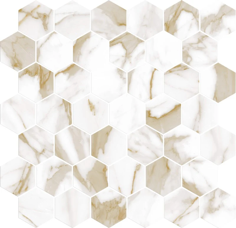 Prestige Hexa Calacatta - Mosaico Esagonale su rete effetto marmo - Image 2