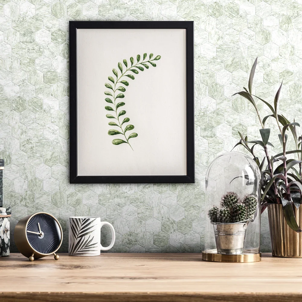 Prestige Hexa Ming Green - Mosaico Esagonale su rete effetto marmo